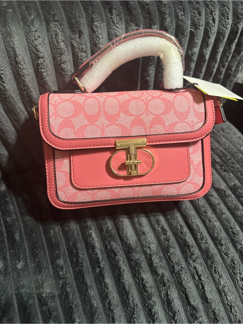 Pink Top-Handle Crossbody Satchel with Matching Wallet Gold Hardware